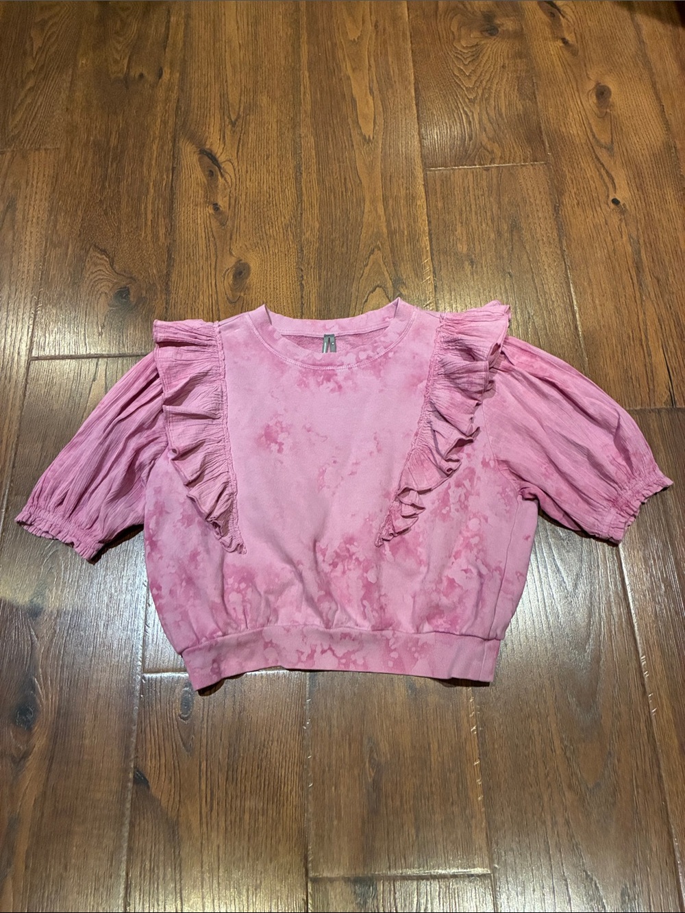 Free People Pink Ruffle Tie-Dye Crop Top